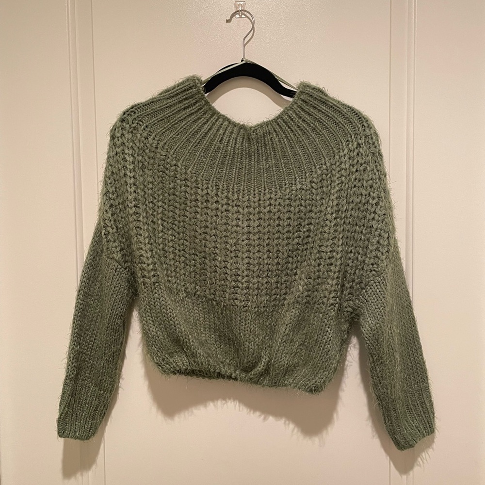 Women Rumor Wide Neck Soft Knit Swear, Size X/XS, Olive Green